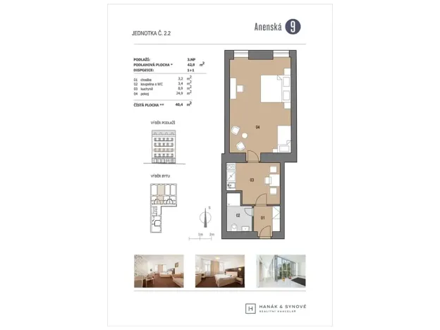 Pronájem bytu 1+1, Brno, Anenská, 43 m2