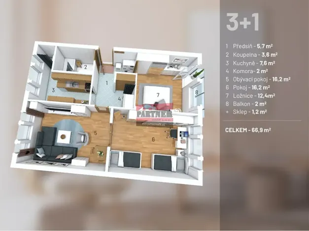 Prodej bytu 3+1, Tábor, Pražského povstání, 66 m2