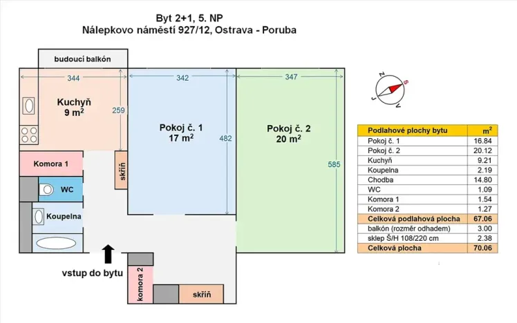 Prodej bytu 2+1, Ostrava, Nálepkovo náměstí, 67 m2