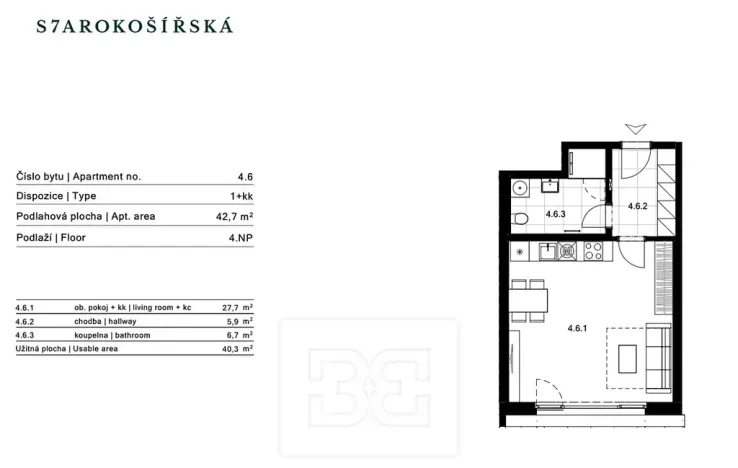 Pronájem bytu 1+kk, Praha - Košíře, Starokošířská, 43 m2