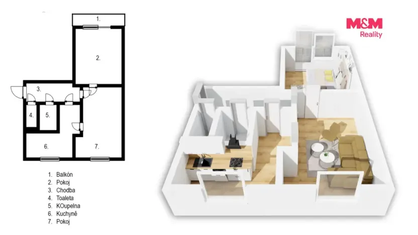 Prodej bytu 2+1, Benešov, Bezručova, 54 m2