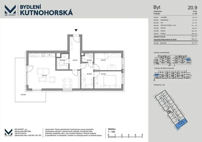 Prodej bytu 3+kk, Praha - Dolní Měcholupy, Kutnohorská, 77 m2