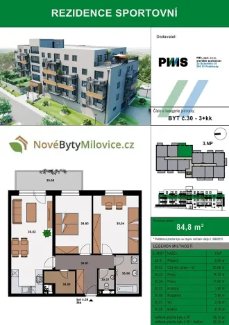 Prodej bytu 3+kk, Milovice, 86 m2