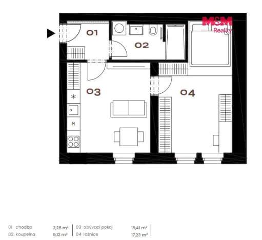 Prodej bytu 2+kk, Praha - Smíchov, Grafická, 42 m2