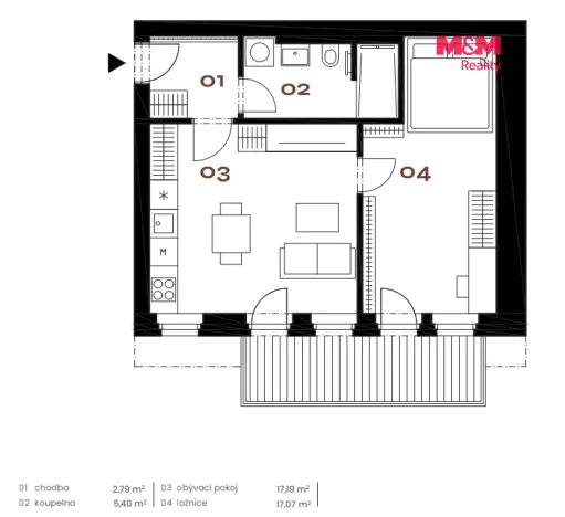Prodej bytu 2+kk, Praha - Smíchov, Grafická, 44 m2