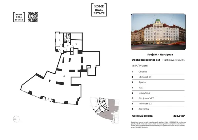 Prodej obchodního prostoru, Praha - Žižkov, Hartigova, 239 m2