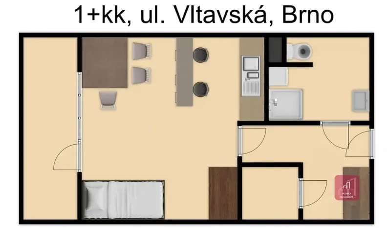 Prodej bytu 1+kk, Brno, Vltavská, 28 m2