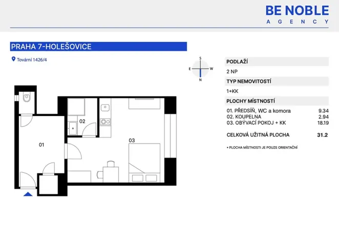 Pronájem bytu 1+kk, Praha - Holešovice, Tovární, 31 m2