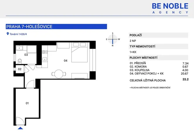 Pronájem bytu 1+kk, Praha - Holešovice, Tovární, 33 m2
