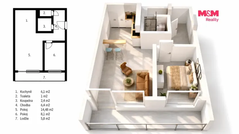 Pronájem bytu 2+kk, Kladno, Čs. armády, 46 m2