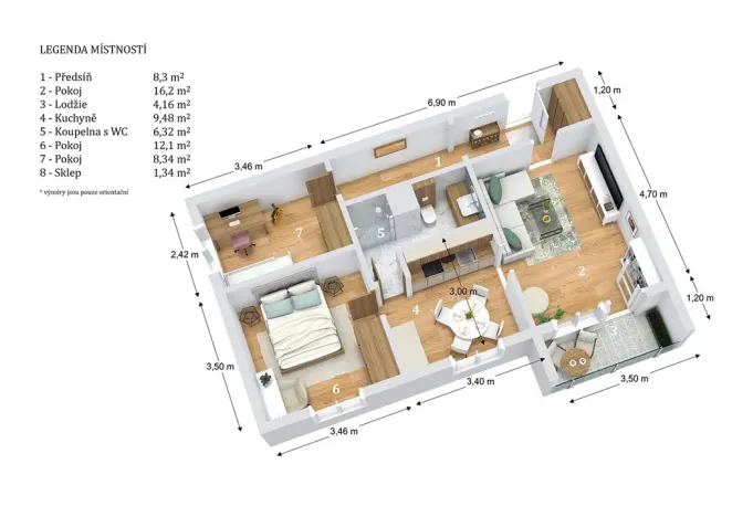 Prodej bytu 3+1, Velké Opatovice, Hliníky, 66 m2