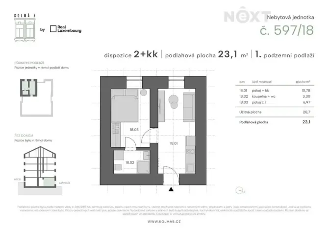 Prodej bytu 2+kk, Praha - Vysočany, Kolmá, 23 m2