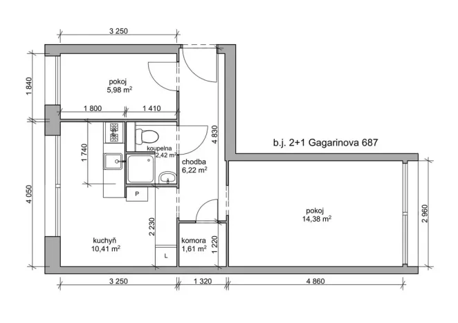 Prodej bytu 2+1, Hradec Králové - Slezské Předměstí, Gagarinova, 44 m2