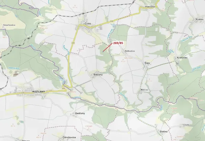 Dražba lesa, Břežany, 1049 m2