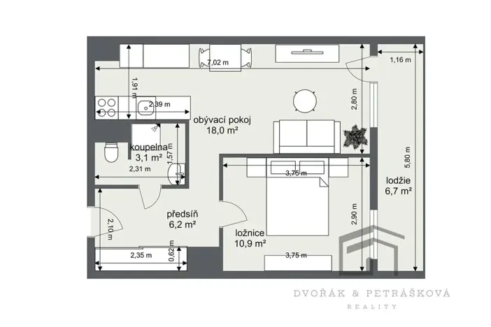 Pronájem bytu 2+kk, Praha - Hostivař, Zápasnická, 39 m2