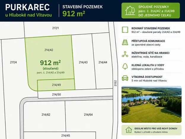Prodej pozemku pro bydlení, Hluboká nad Vltavou, 912 m2