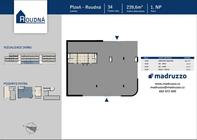 Prodej obchodního prostoru, Plzeň, Na Roudné, 239 m2