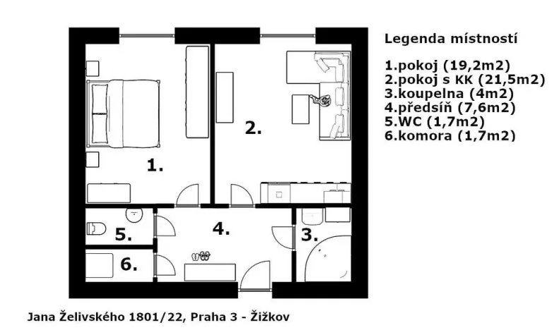 Pronájem bytu 2+kk, Praha - Žižkov, Jana Želivského, 56 m2