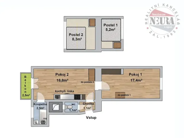 Prodej bytu 1+1, Praha - Smíchov, U Paliárky, 43 m2