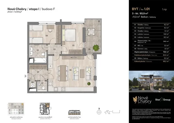 Prodej bytu 3+kk, Praha - Dolní Chabry, U Václava, 83 m2