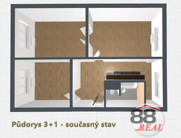 Prodej bytu 3+1, Klášterec nad Ohří, Školní, 64 m2