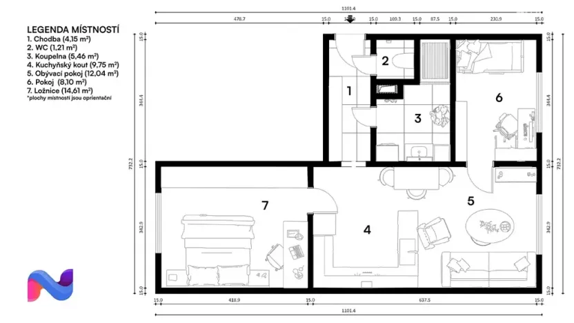 Pronájem bytu 3+kk, Brno, Jasanová, 55 m2