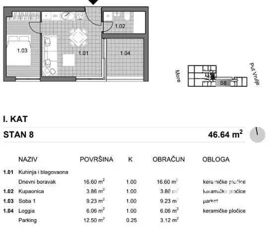 Prodej bytu 2+kk, Povljana, Chorvatsko, 42 m2