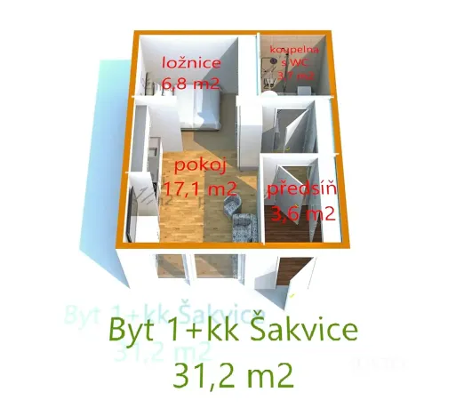 Prodej bytu 1+kk, Šakvice, Hlavní, 31 m2