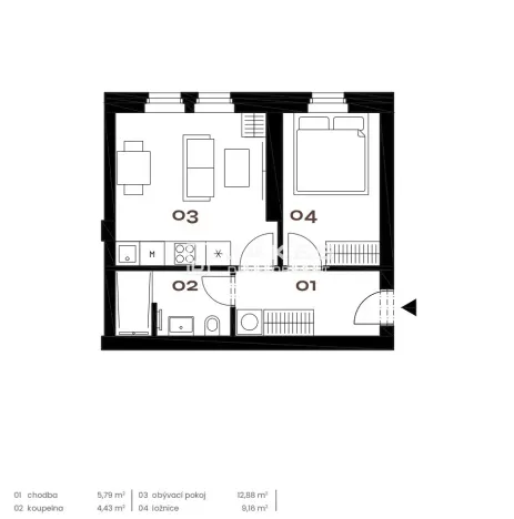 Prodej bytu 2+kk, Praha - Smíchov, Grafická, 34 m2