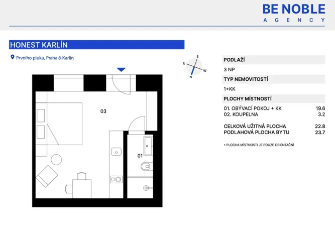 Prodej bytu 1+kk, Praha - Karlín, Prvního pluku, 23 m2