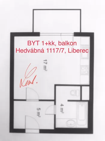 Pronájem bytu 1+kk, Liberec - Liberec VI-Rochlice, Hedvábná, 35 m2