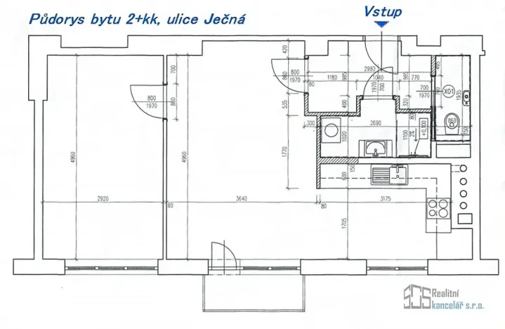 Pronájem bytu 2+kk, Brno, Ječná, 54 m2