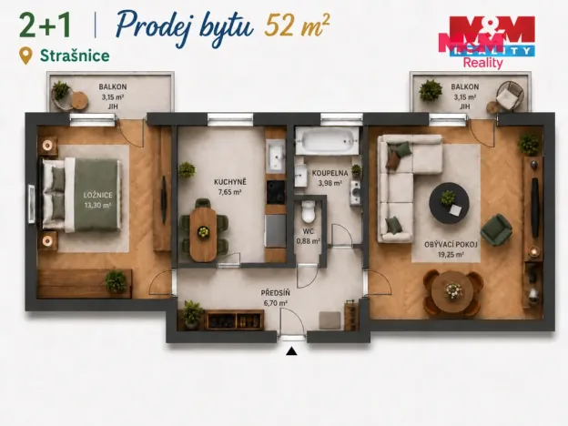 Prodej bytu 2+1, Praha - Strašnice, Královická, 52 m2