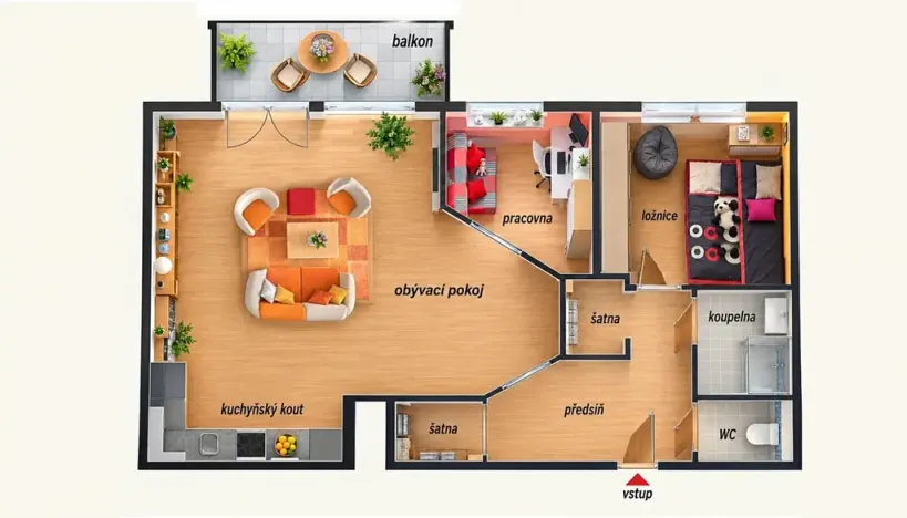 Pronájem bytu 2+kk, Praha - Letňany, Chlebovická, 55 m2
