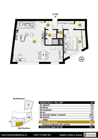 Prodej bytu 2+kk, Praha - Smíchov, Nad Koulkou, 66 m2