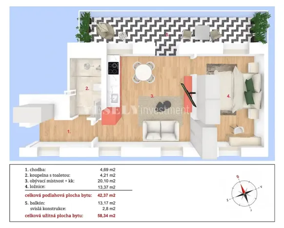 Prodej bytu 2+kk, Praha - Nusle, Boleslavova, 58 m2