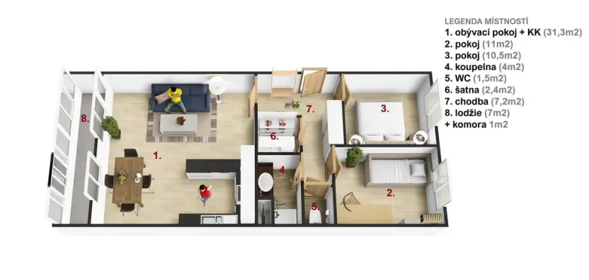 Pronájem bytu 3+kk, Praha - Lhotka, Novodvorská, 76 m2