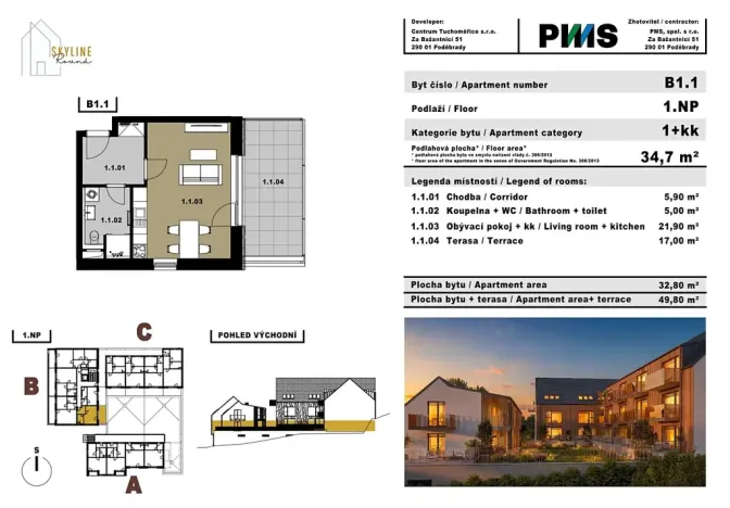 Prodej bytu 1+kk, Tuchoměřice, 49 m2