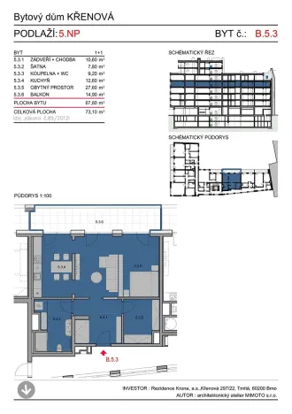 Pronájem bytu 2+kk, Brno, Křenová, 72 m2