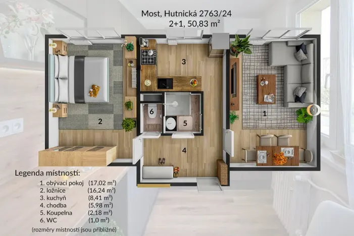 Pronájem bytu 2+1, Most, Hutnická, 51 m2