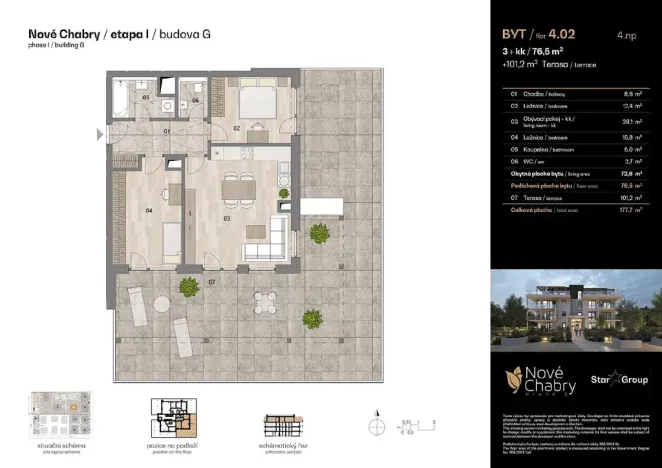 Prodej bytu 3+kk, Praha - Dolní Chabry, U Václava, 76 m2