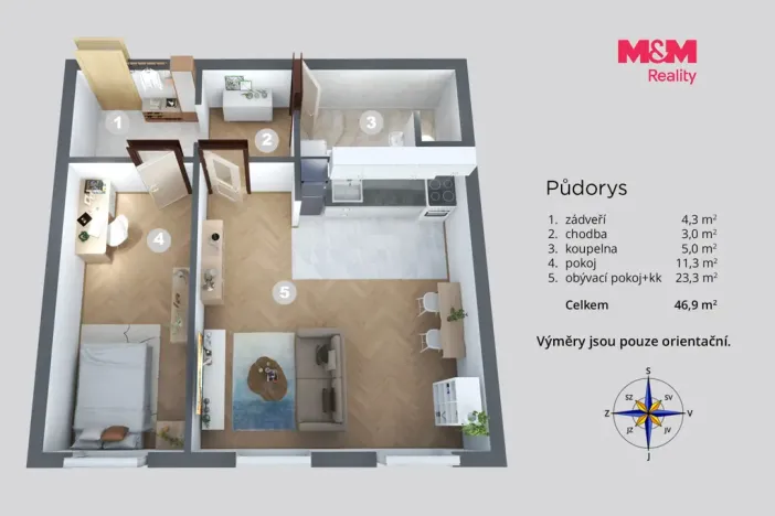 Pronájem bytu 2+kk, Ústí nad Labem, Obvodová, 46 m2