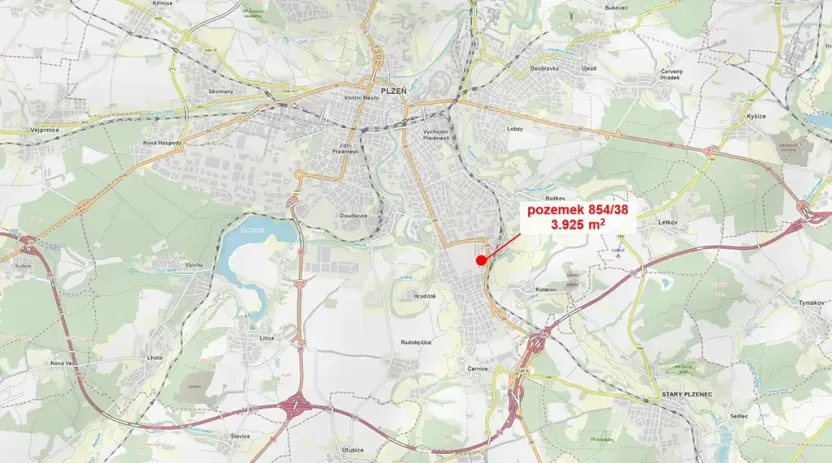 Prodej komerčního pozemku, Plzeň, 1308 m2