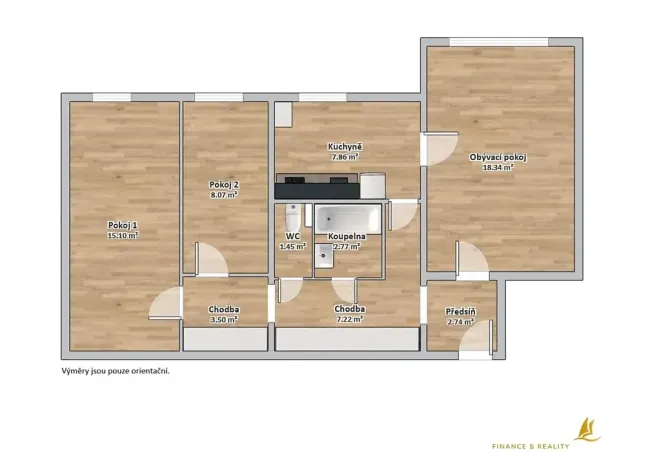 Prodej bytu 3+1, Hluboká nad Vltavou, Nerudova, 71 m2