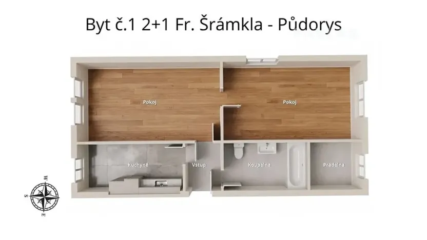 Pronájem bytu 2+1, České Budějovice, Fráni Šrámka, 73 m2