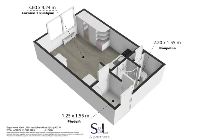 Prodej bytu 1+kk, Ústí nad Labem, Gagarinova, 21 m2