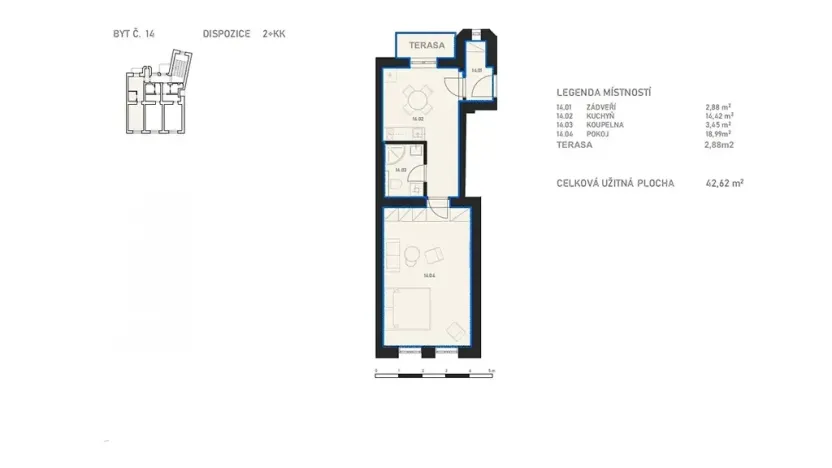 Pronájem bytu 2+kk, Brno, Cihlářská, 42 m2