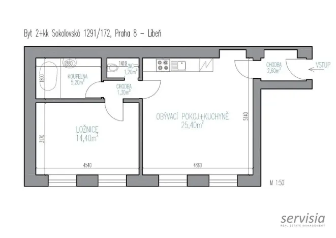 Prodej bytu 2+kk, Praha - Libeň, Sokolovská, 57 m2
