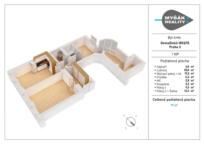 Pronájem bytu 4+kk, Praha - Žižkov, Domažlická, 85 m2