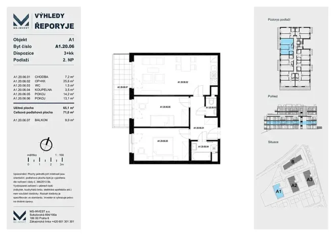 Pronájem bytu 3+kk, Praha - Řeporyje, Haenkeho, 65 m2